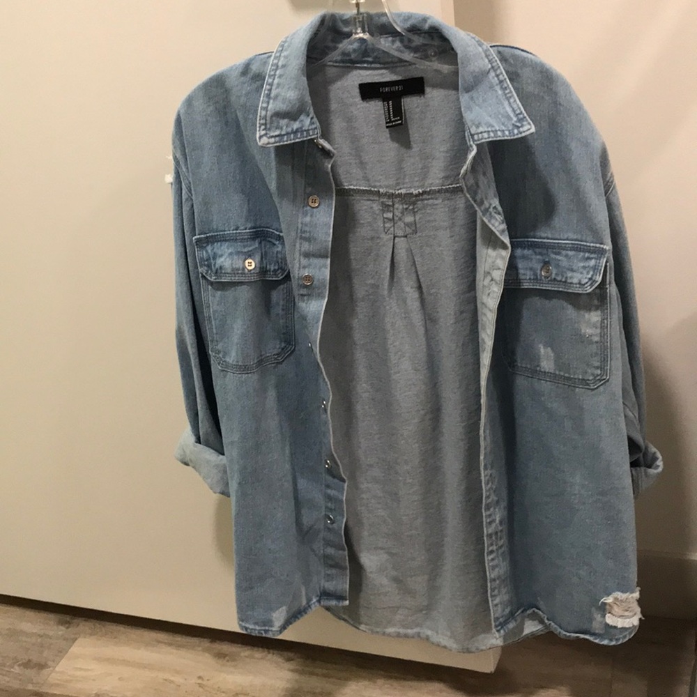Oversized distressed denim jacket/shirt
